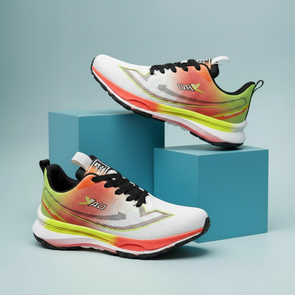 NeonPulse: Men's Orange & Lime Sports Shoes
