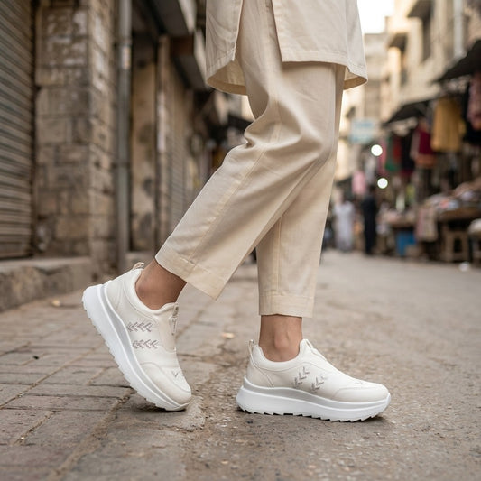 White Chevron Slip-Ons