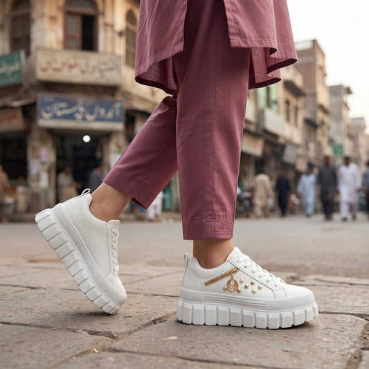 White Pearl Platform Sneakers