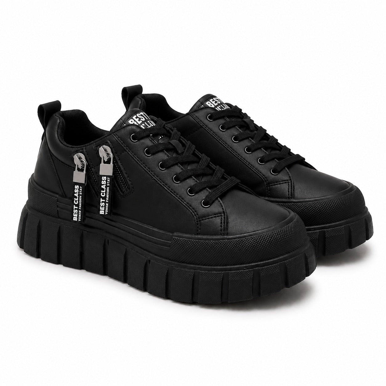 Black Zip Platform Sneakers