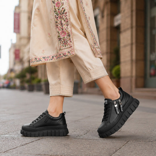 Black Zip Platform Sneakers