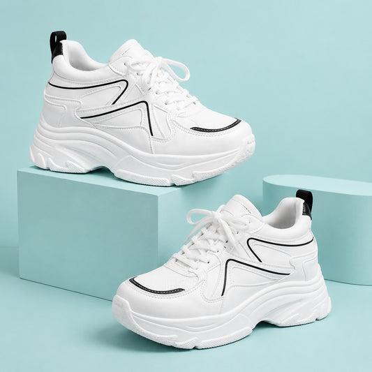White Sneakers with Black Stripe