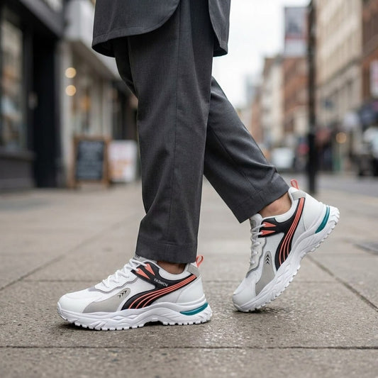 White & Black Teal Sneakers