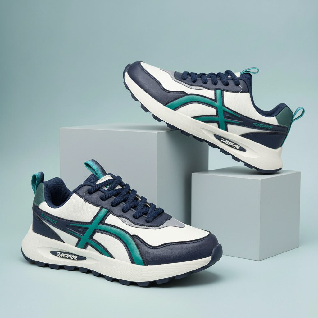 ActiveStride Pro: Men’s Navy & Teal Sneakers