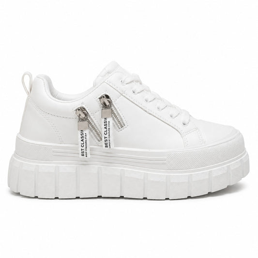 White Zip Platform Sneakers