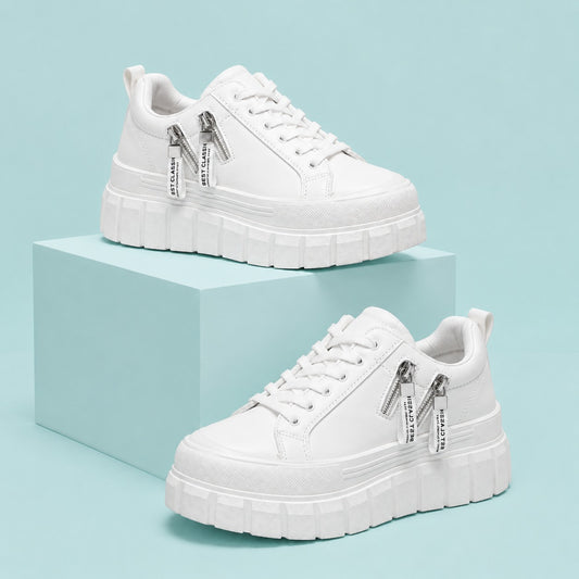 White Zip Platform Sneakers
