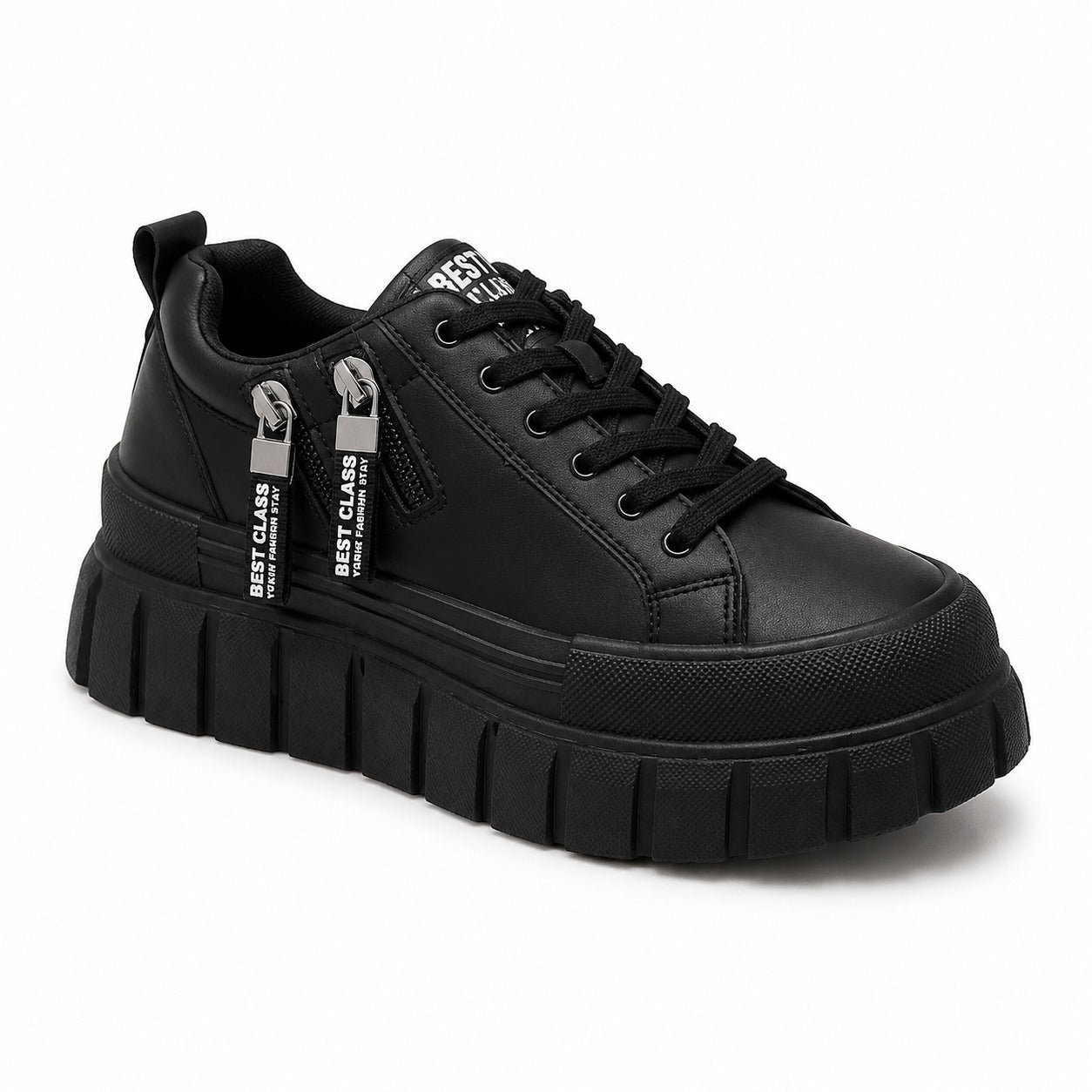 Black Zip Platform Sneakers