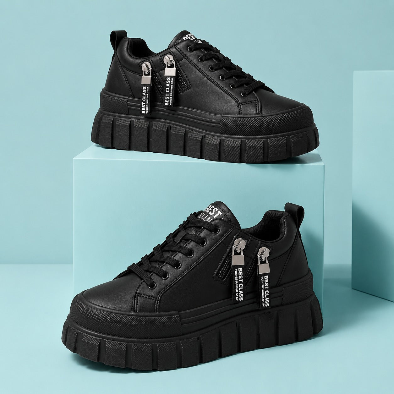 Black Zip Platform Sneakers