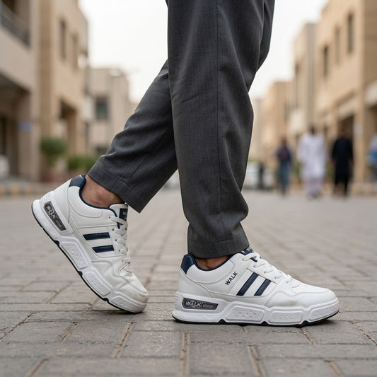 White & Navy Walk Sneakers
