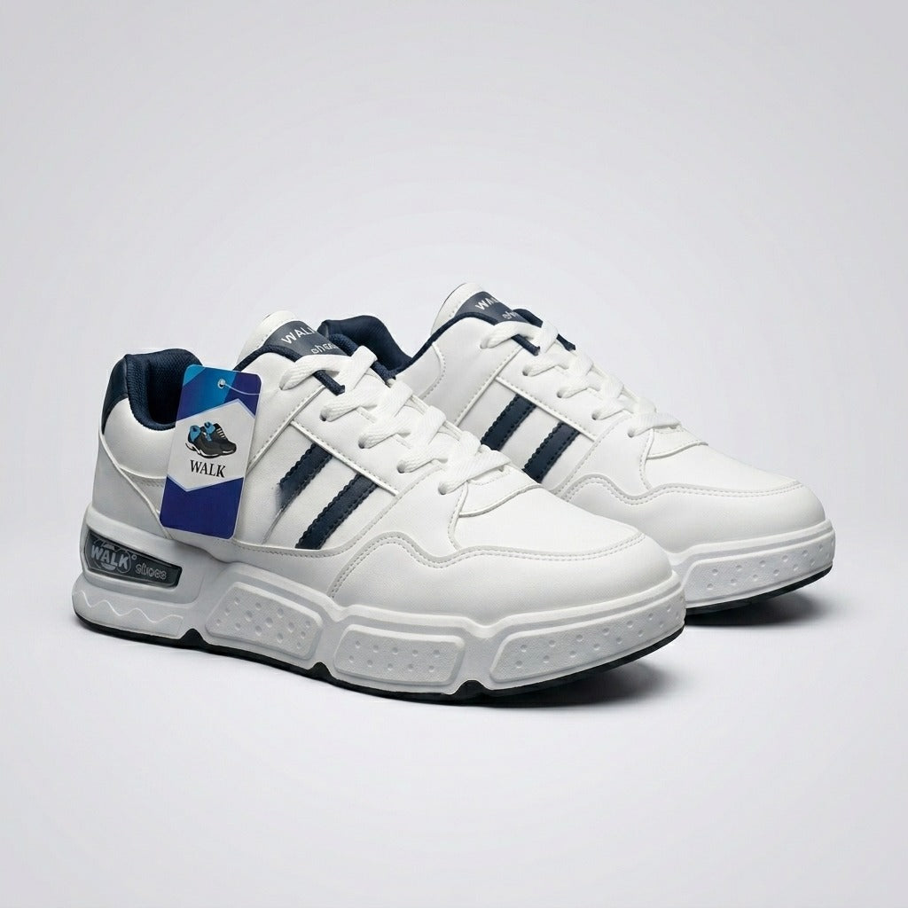 White & Navy Walk Sneakers