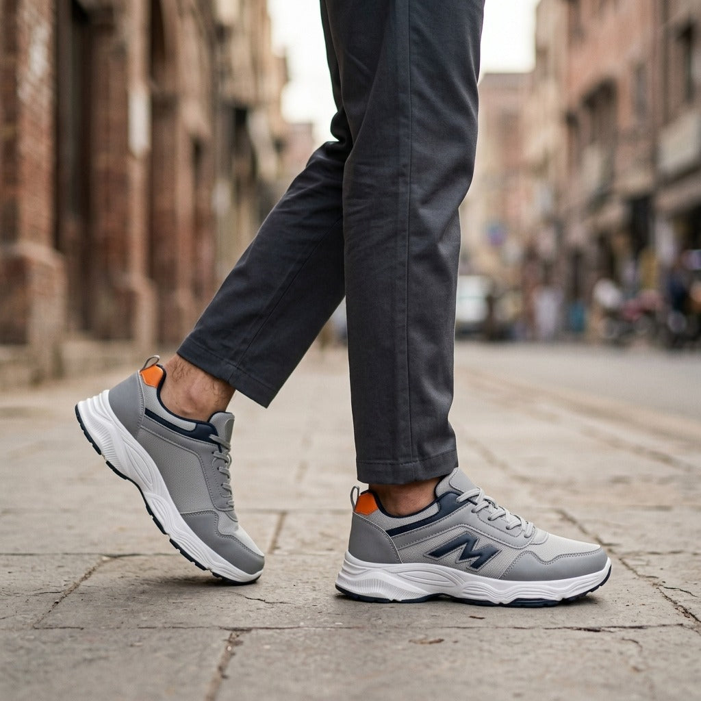 Grey Orange Lace Sneakers