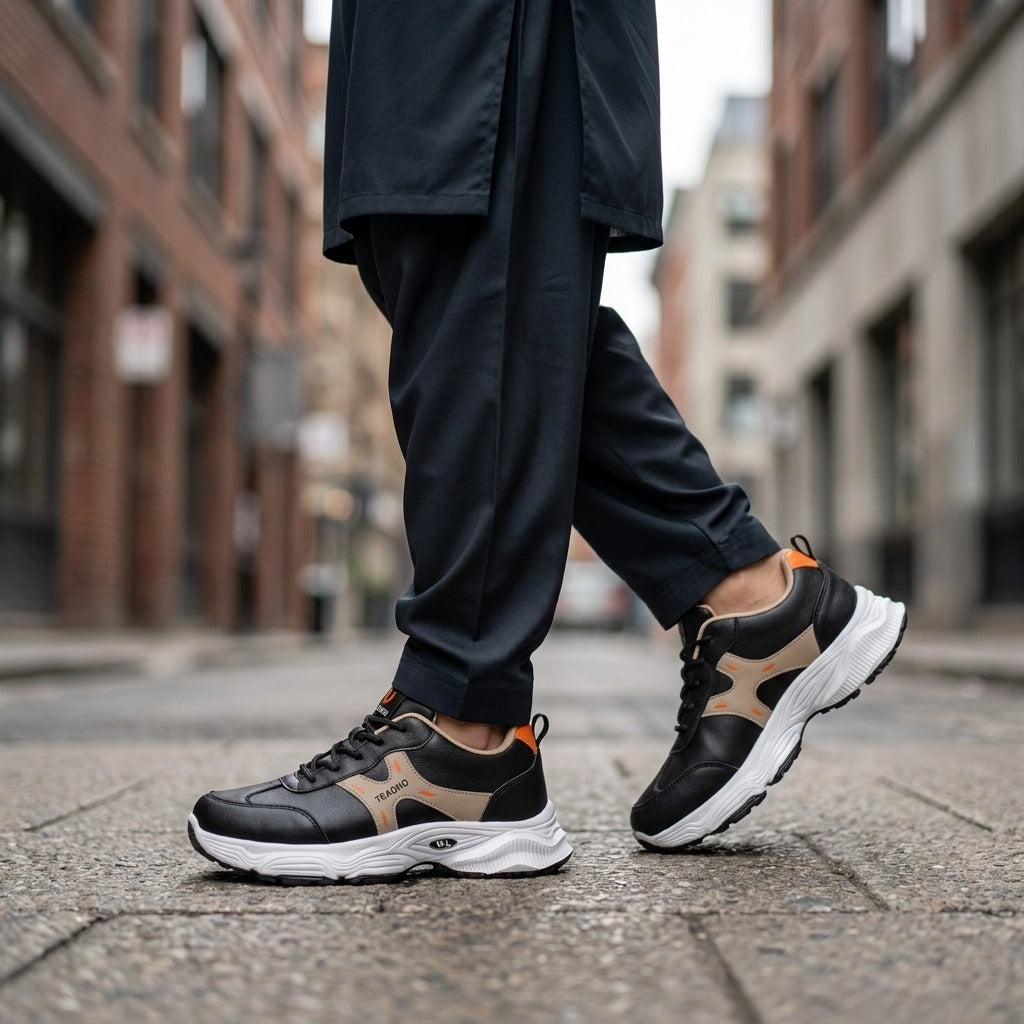 Black Orange Sporty Sneakers