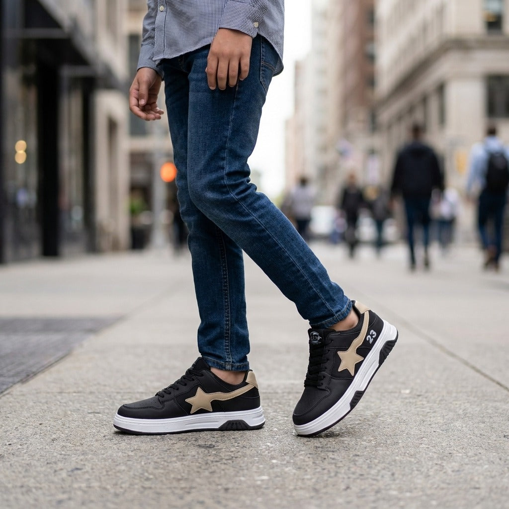 Black Beige Star Sneakers