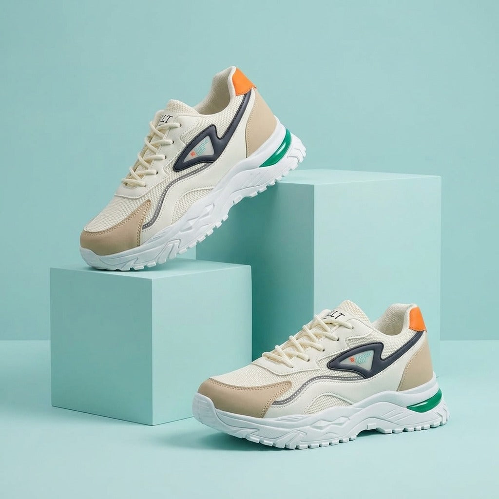 Cream Orange Sporty Sneakers