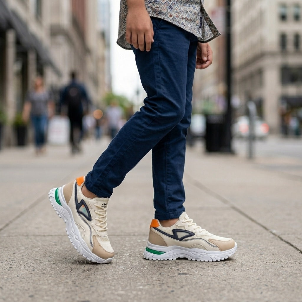 Cream Orange Sporty Sneakers