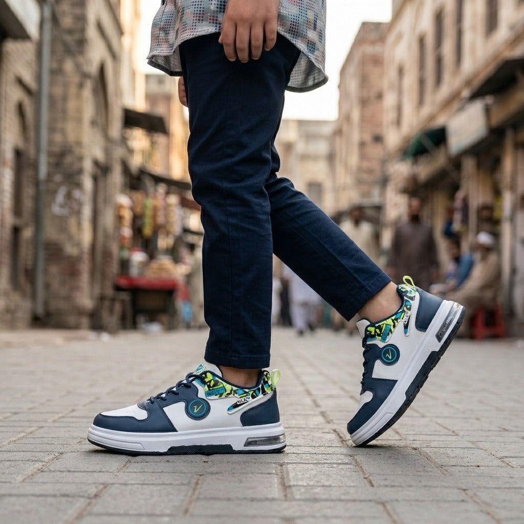 White Navy Street Sneakers