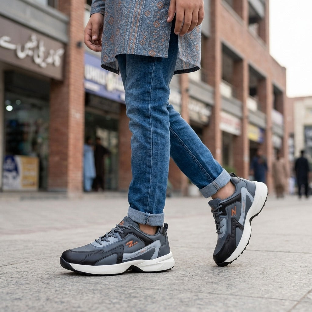 Black Grey Orange Walk Sneakers