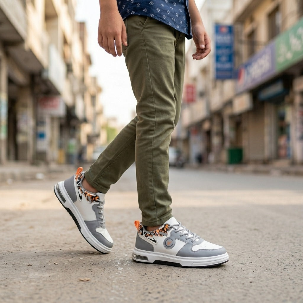 White Grey Orange Street Sneakers