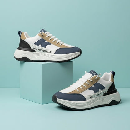 White Navy Beige Casual Sneakers