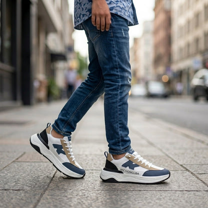 White Navy Beige Casual Sneakers