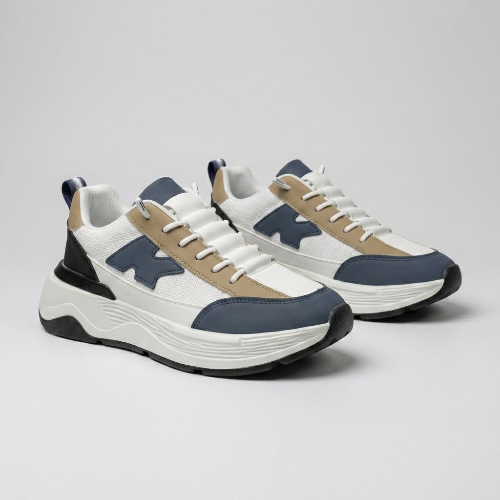 White Navy Beige Casual Sneakers