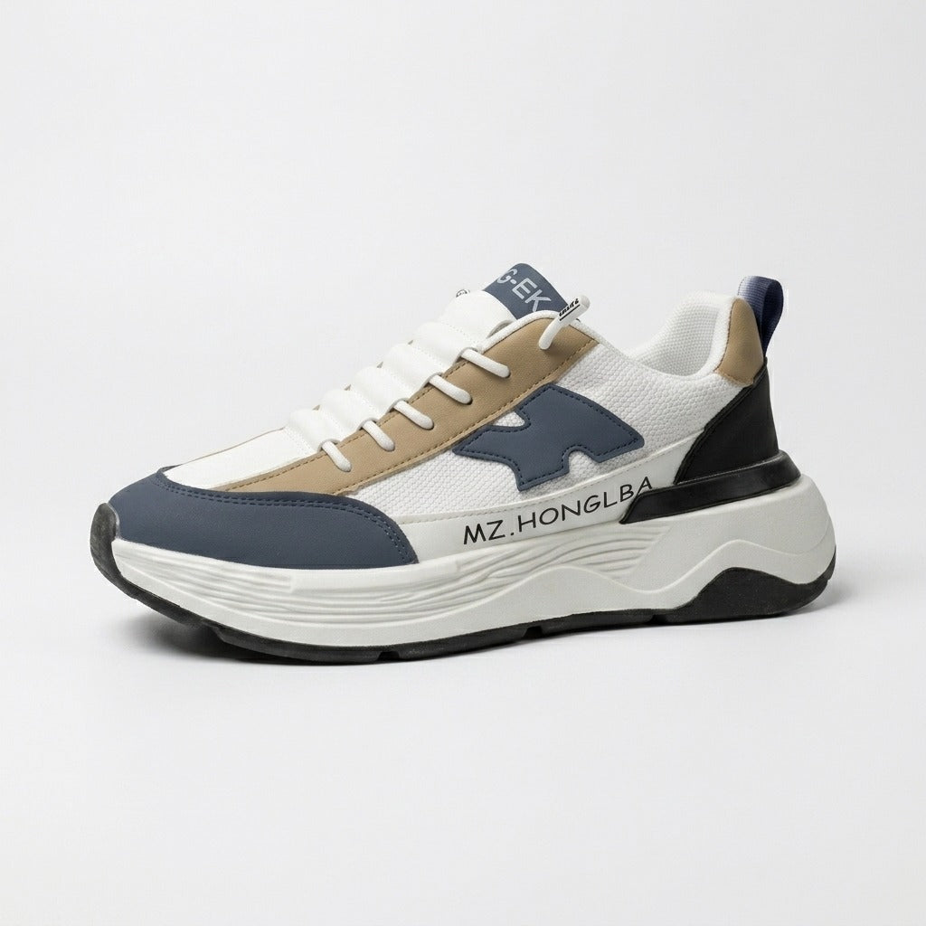 White Navy Beige Casual Sneakers
