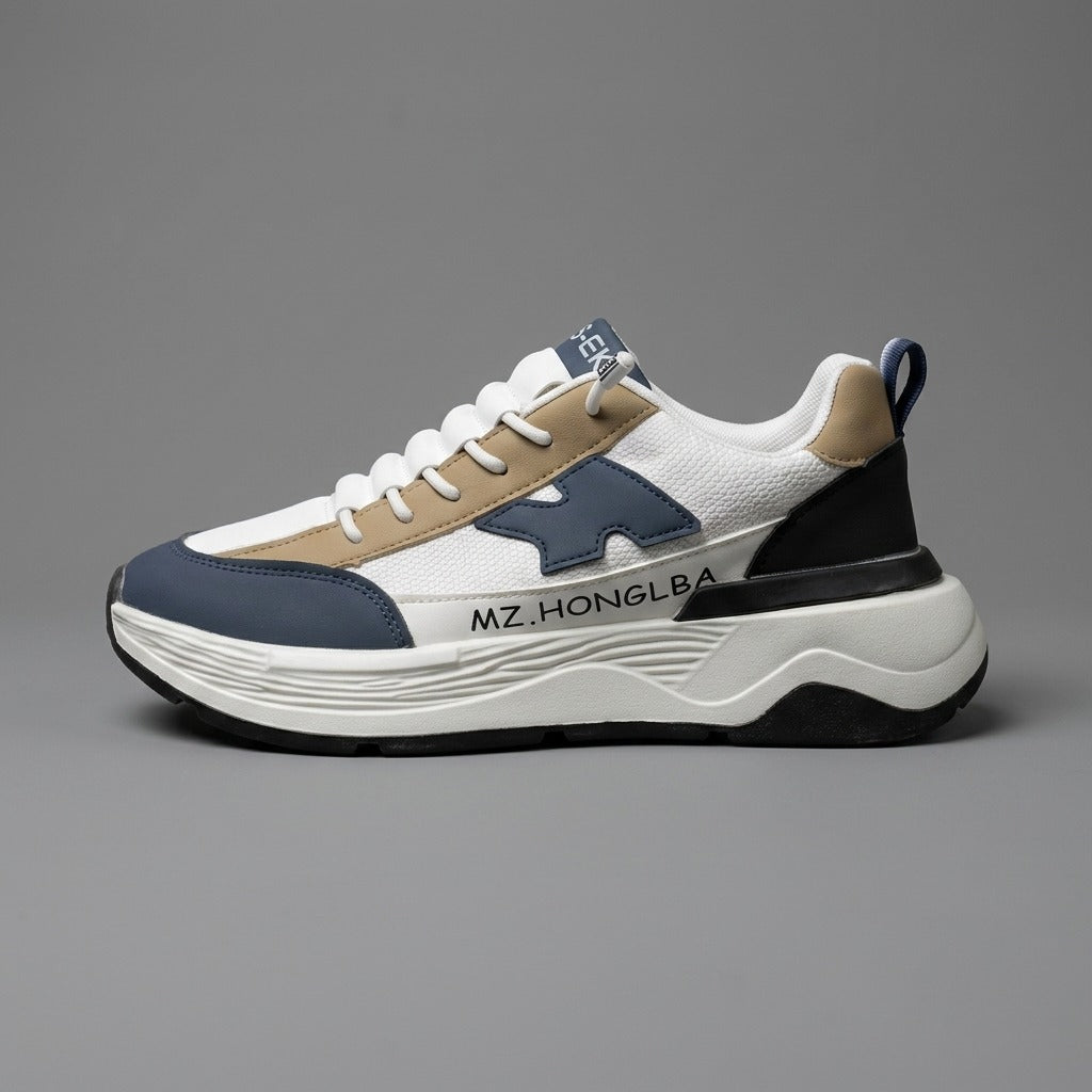 White Navy Beige Casual Sneakers