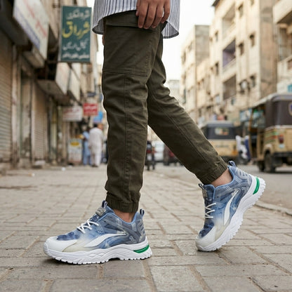 Cream Blue Sporty Sneakers