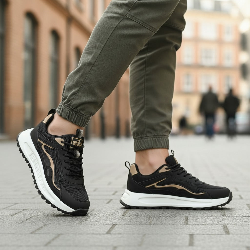 Elite Air: Men’s Luxury Black & Gold Sneakers