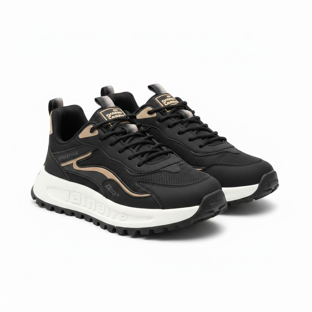 Elite Air: Men’s Luxury Black & Gold Sneakers