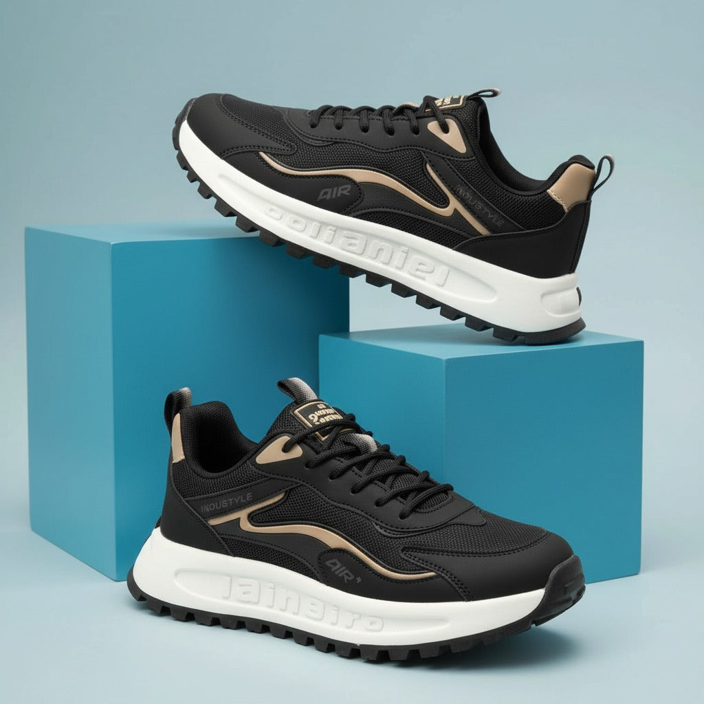 Elite Air: Men’s Luxury Black & Gold Sneakers