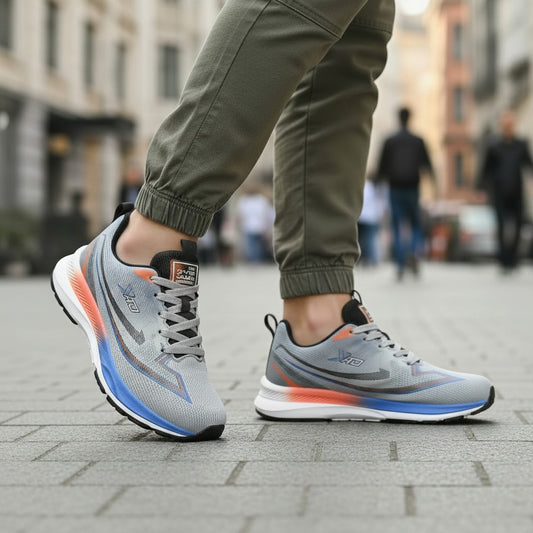 SkyDash Pro: Men’s Grey & Orange Sports Shoes
